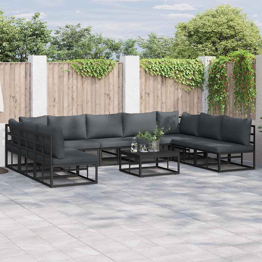 Garten-Sofa-Set mit Kissen 9 pcs Schwarz Aluminium