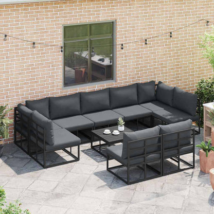 Garten-Sofa-Set mit Kissen 9 pcs Schwarz Aluminium