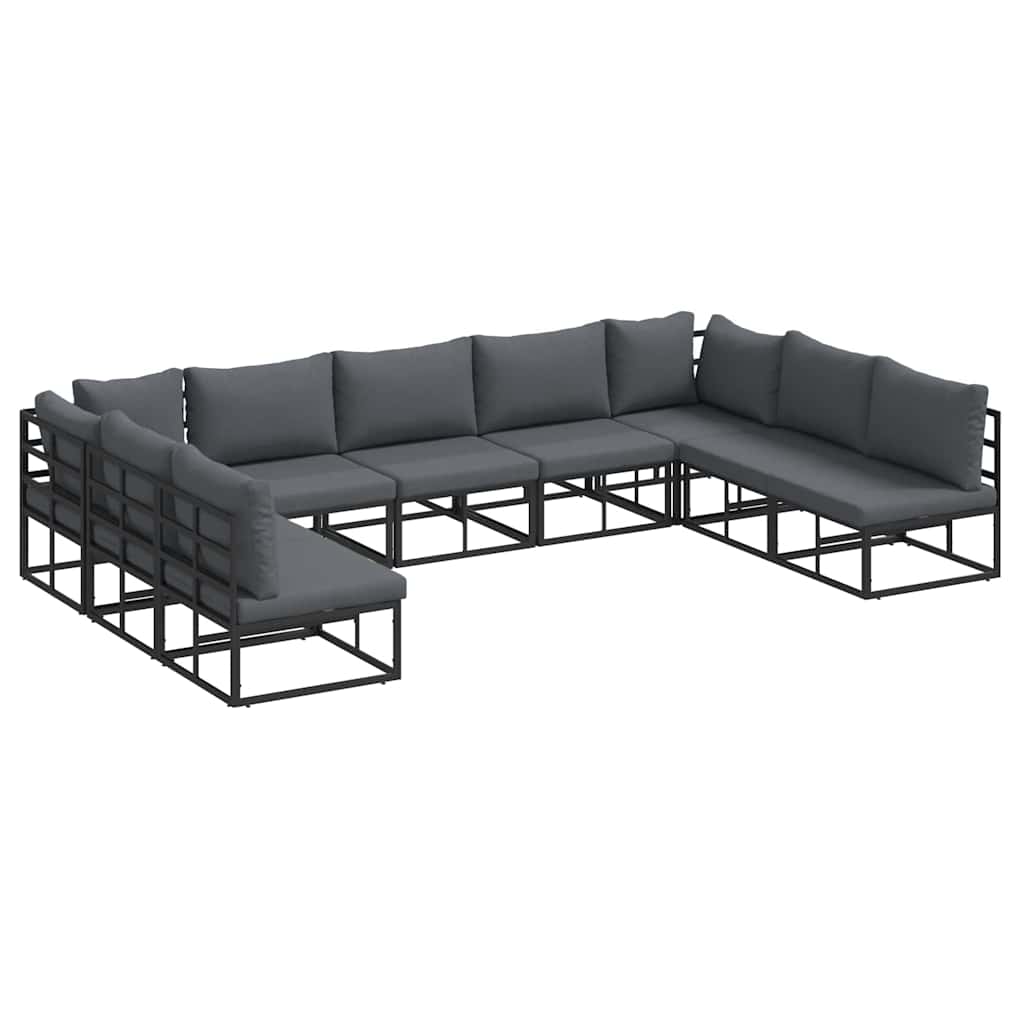 Garten-Sofa-Set mit Kissen 9 pcs Schwarz Aluminium