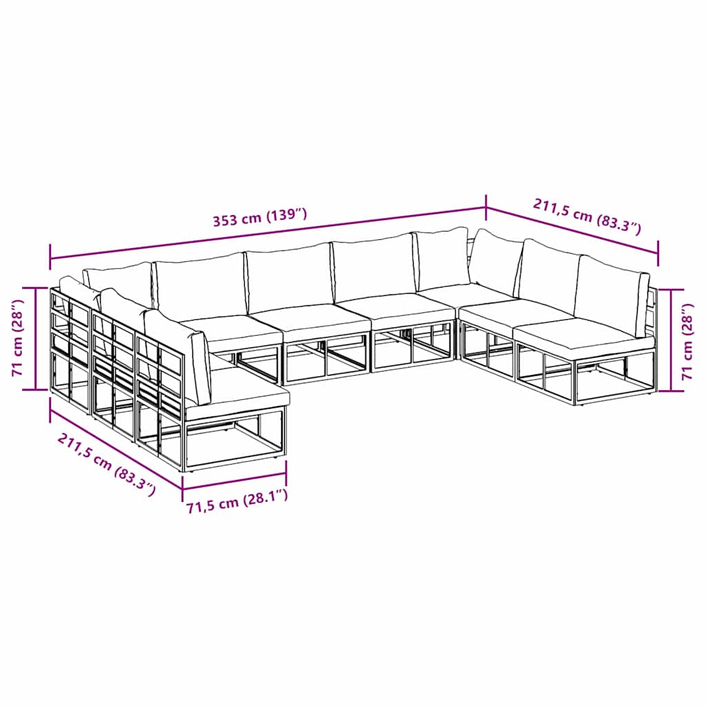 Garten-Sofa-Set mit Kissen 9 pcs Schwarz Aluminium