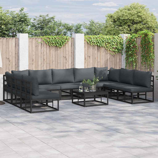 Garten-Sofa-Set mit Kissen 10 pcs Schwarz Aluminium