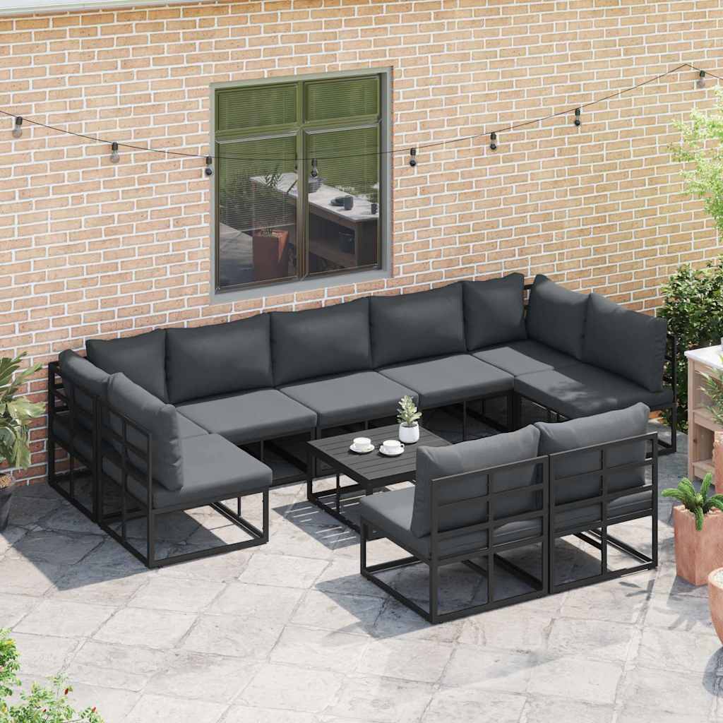 Garten-Sofa-Set mit Kissen 10 pcs Schwarz Aluminium