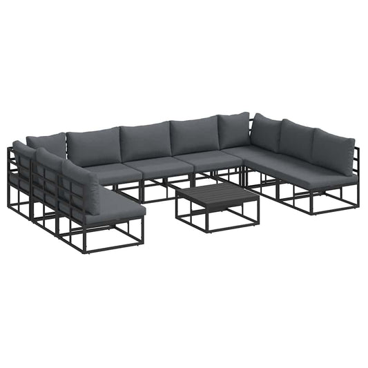 Garten-Sofa-Set mit Kissen 10 pcs Schwarz Aluminium