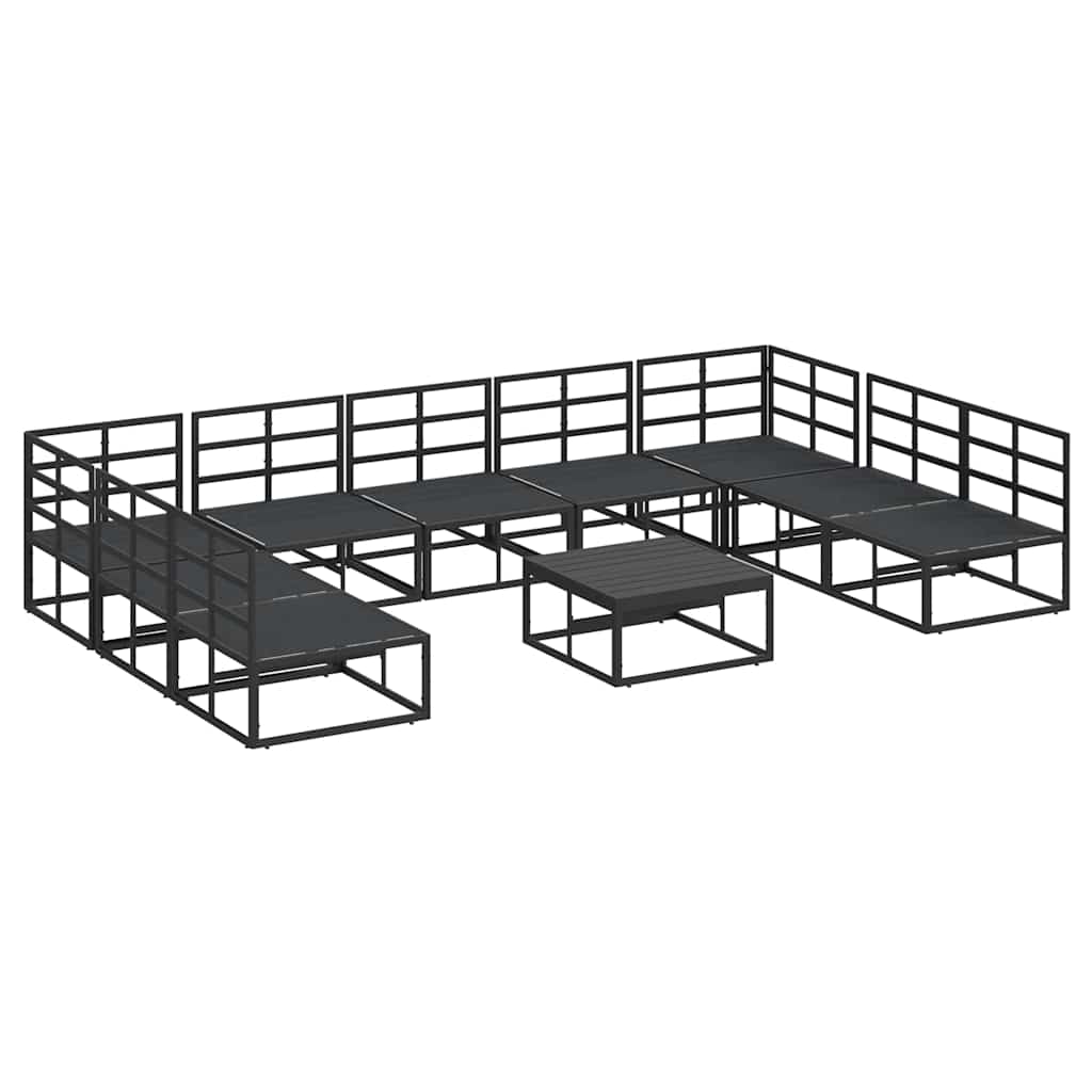 Garten-Sofa-Set mit Kissen 10 pcs Schwarz Aluminium