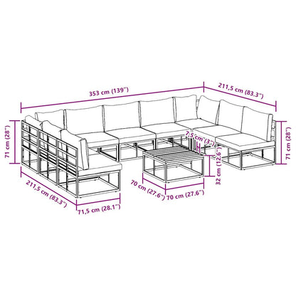 Garten-Sofa-Set mit Kissen 10 pcs Schwarz Aluminium
