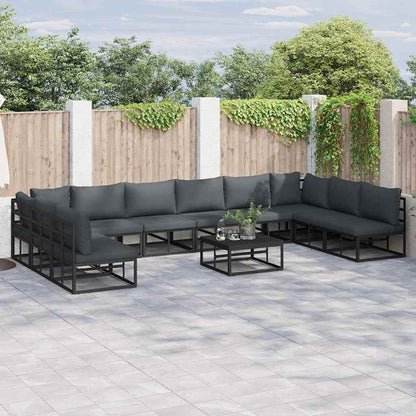 Garten-Sofa-Set mit Kissen 10 pcs Schwarz Aluminium