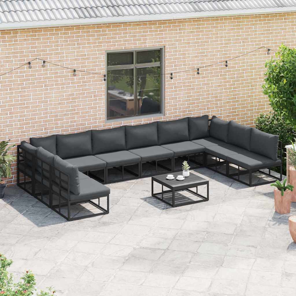 Garten-Sofa-Set mit Kissen 10 pcs Schwarz Aluminium