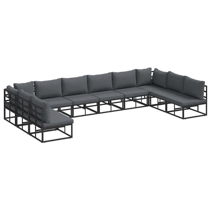 Garten-Sofa-Set mit Kissen 10 pcs Schwarz Aluminium