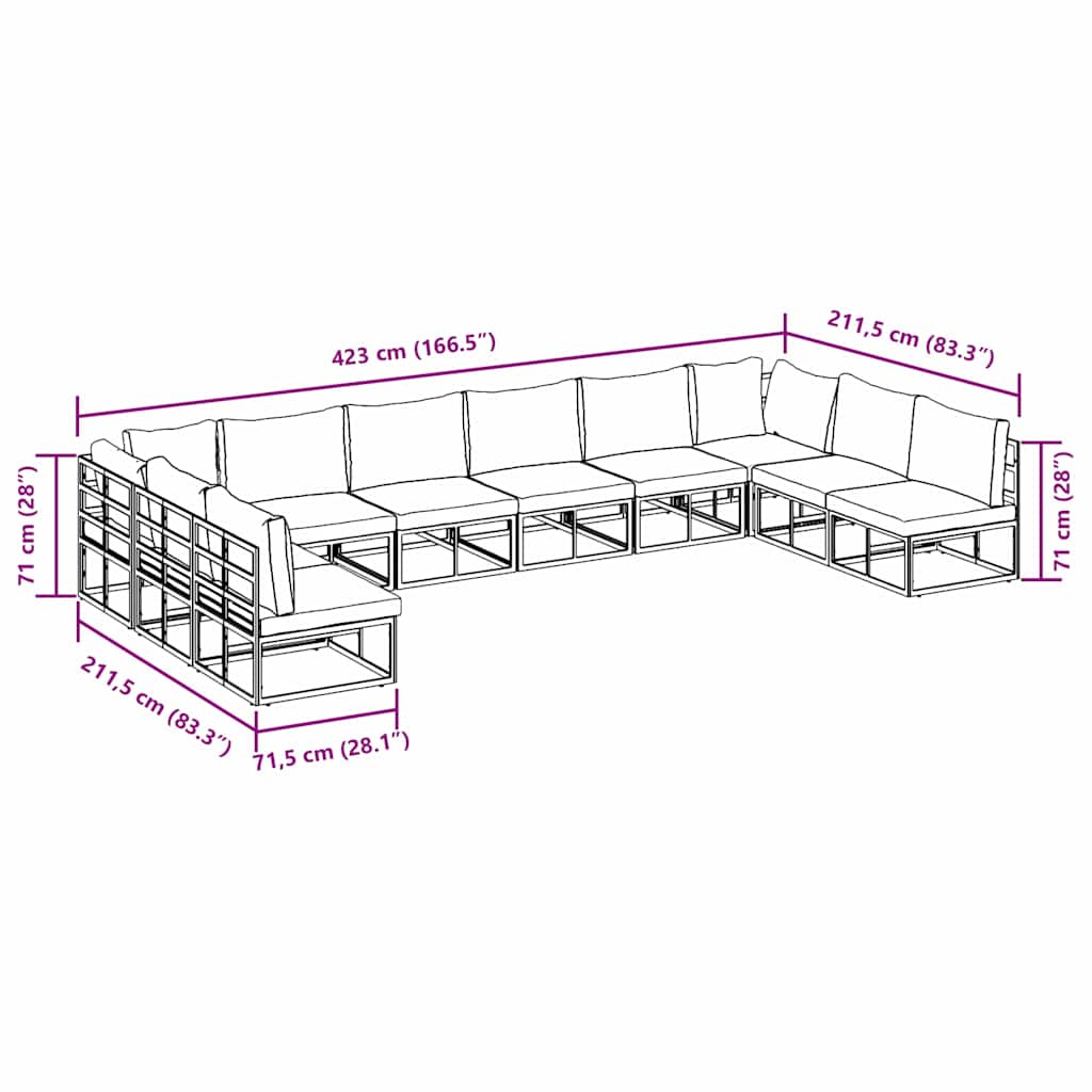 Garten-Sofa-Set mit Kissen 10 pcs Schwarz Aluminium