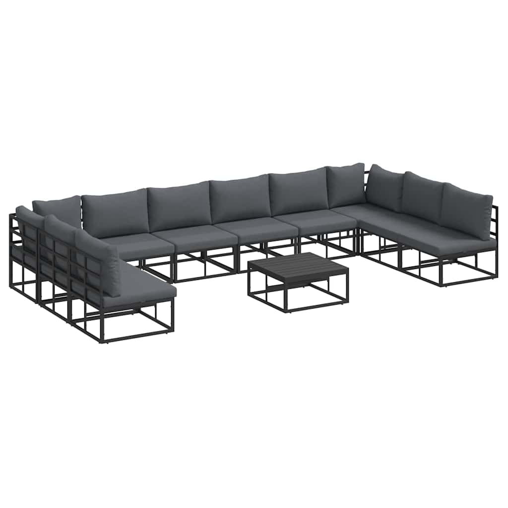 Garten-Sofa-Set mit Kissen 11 pcs Schwarz Aluminium