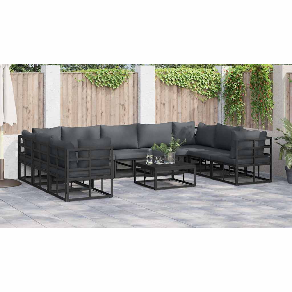 Garten-Sofa-Set mit Kissen 9 pcs Schwarz Aluminium