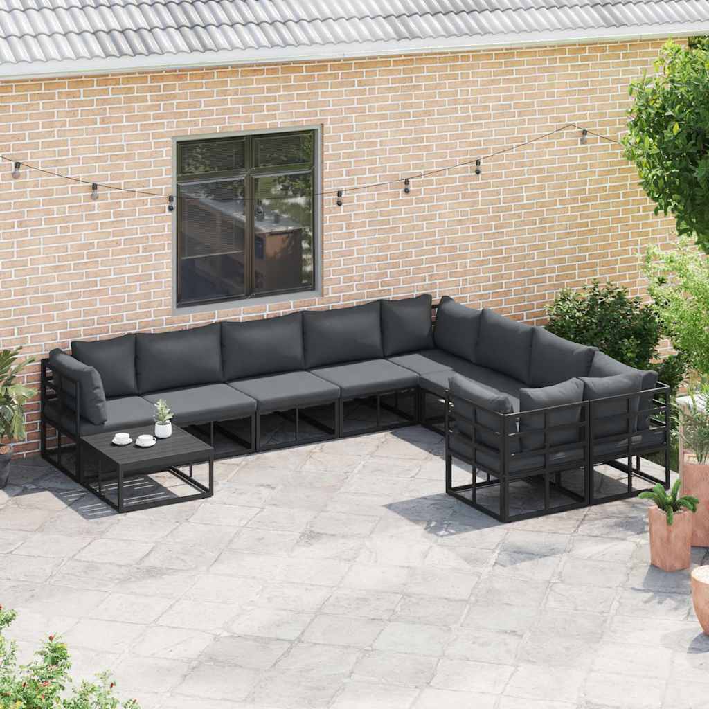 Garten-Sofa-Set mit Kissen 9 pcs Schwarz Aluminium