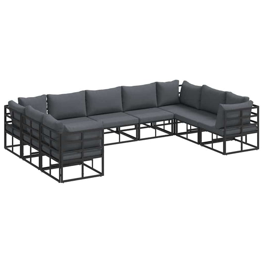 Garten-Sofa-Set mit Kissen 9 pcs Schwarz Aluminium