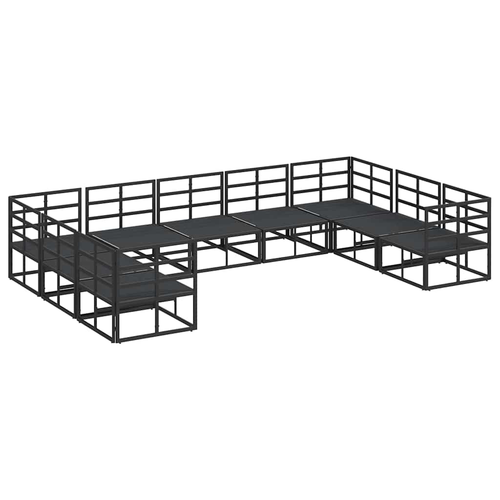 Garten-Sofa-Set mit Kissen 9 pcs Schwarz Aluminium