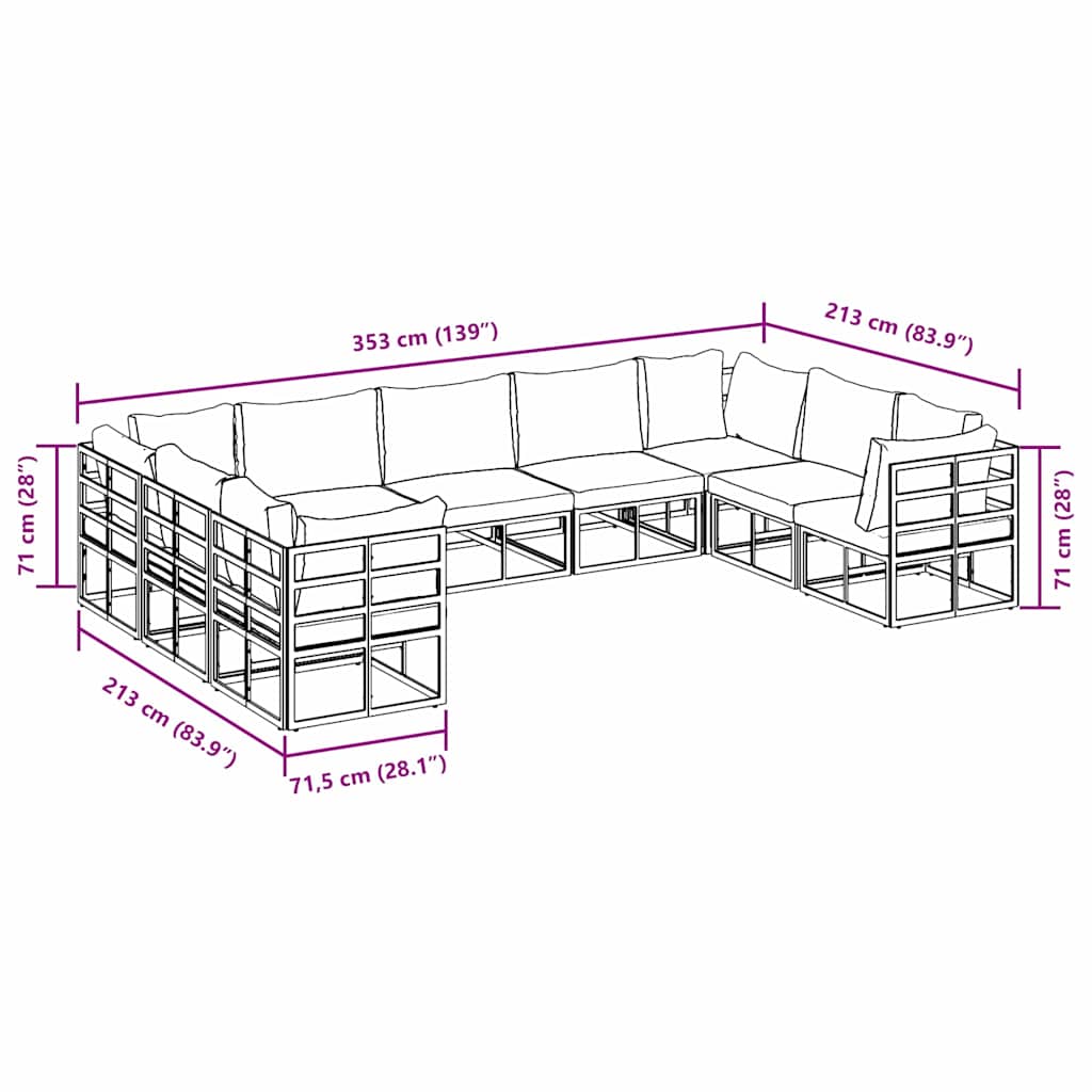 Garten-Sofa-Set mit Kissen 9 pcs Schwarz Aluminium