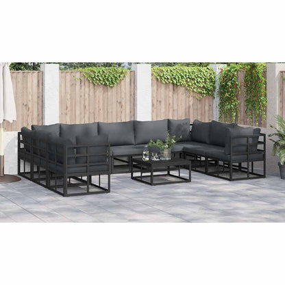 Garten-Sofa-Set mit Kissen 10 pcs Schwarz Aluminium