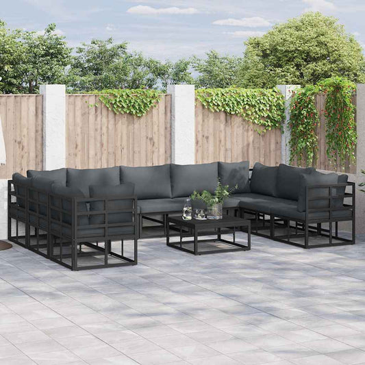 Garten-Sofa-Set mit Kissen 10 pcs Schwarz Aluminium