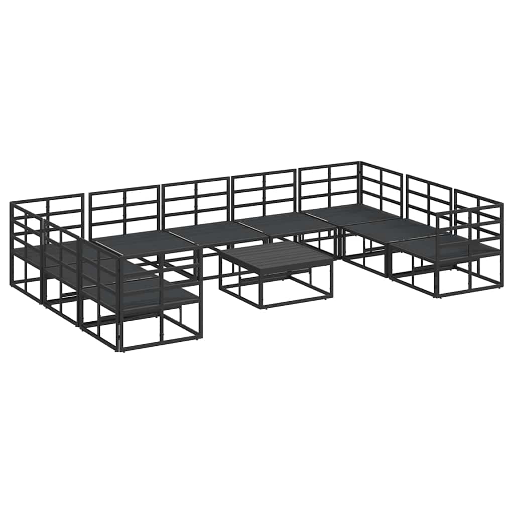 Garten-Sofa-Set mit Kissen 10 pcs Schwarz Aluminium