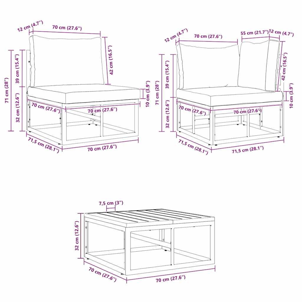 Garten-Sofa-Set mit Kissen 10 pcs Schwarz Aluminium
