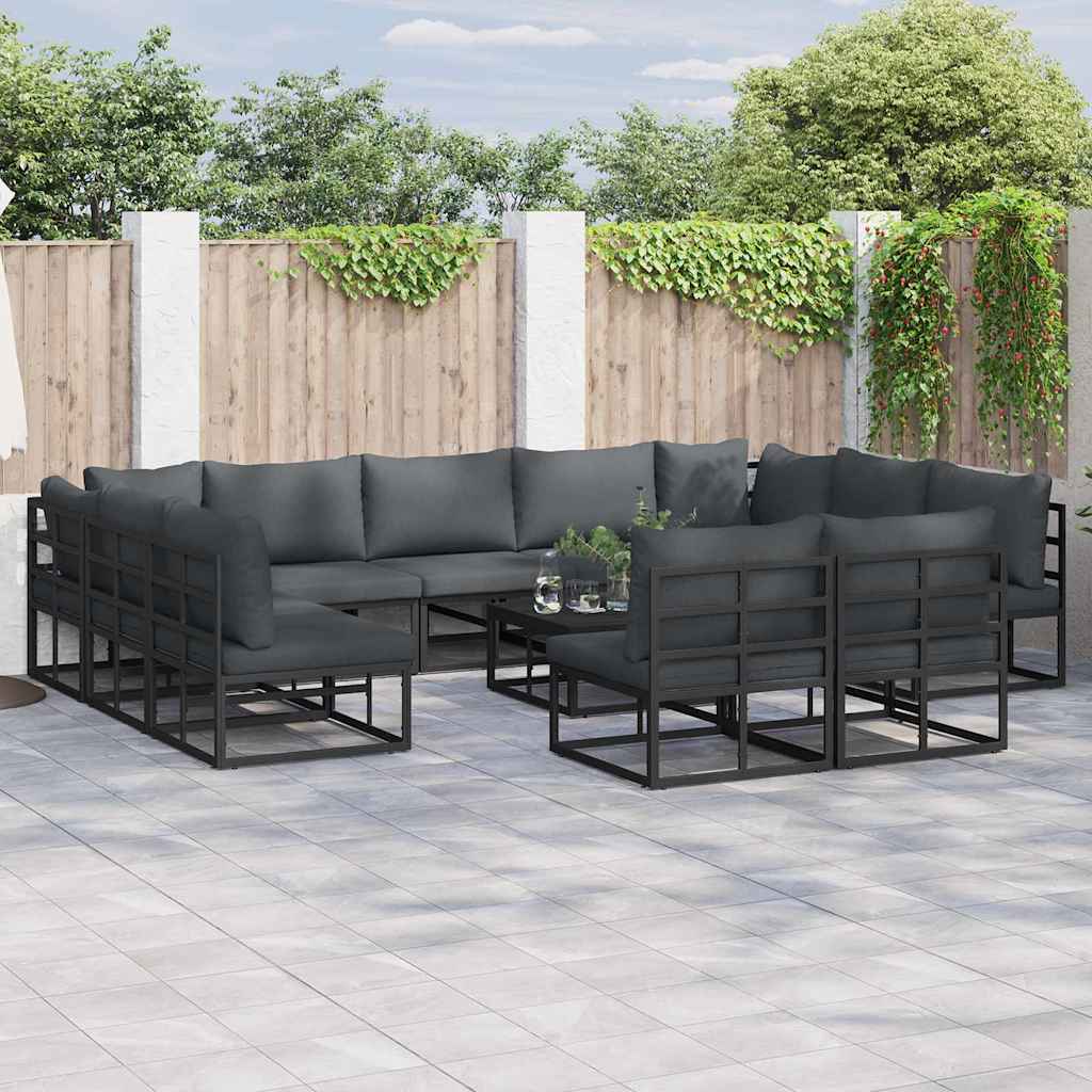 Garten-Sofa-Set mit Kissen 11 pcs Schwarz Aluminium
