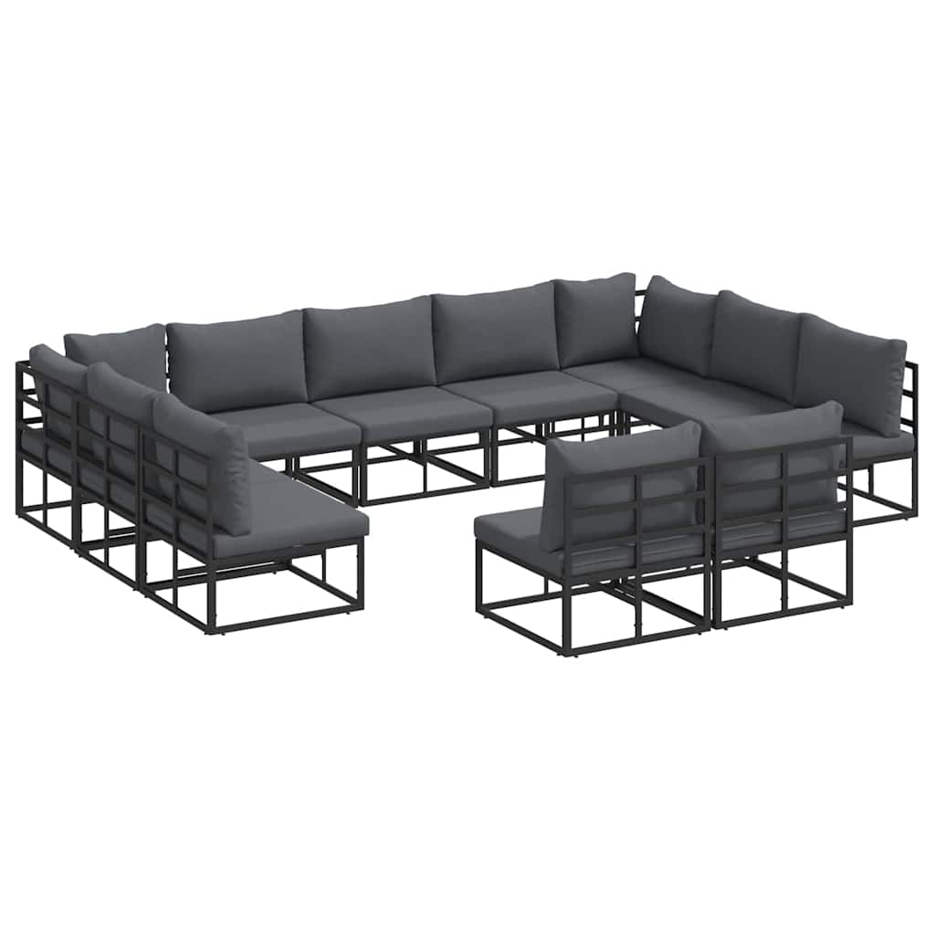 Garten-Sofa-Set mit Kissen 11 pcs Schwarz Aluminium