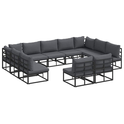 Garten-Sofa-Set mit Kissen 11 pcs Schwarz Aluminium