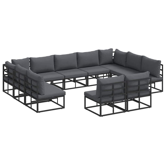 Garten-Sofa-Set mit Kissen 11 pcs Schwarz Aluminium