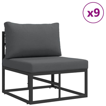 Garten-Sofa-Set mit Kissen 11 pcs Schwarz Aluminium
