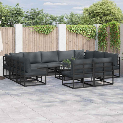 Garten-Sofa-Set mit Kissen 12 pcs Schwarz Aluminium