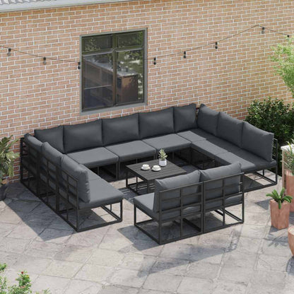 Garten-Sofa-Set mit Kissen 12 pcs Schwarz Aluminium