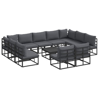 Garten-Sofa-Set mit Kissen 12 pcs Schwarz Aluminium