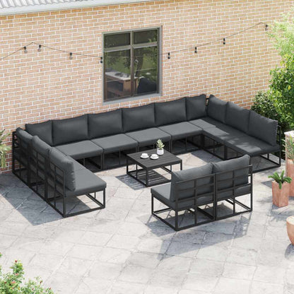 Garten-Sofa-Set mit Kissen 12 pcs Schwarz Aluminium