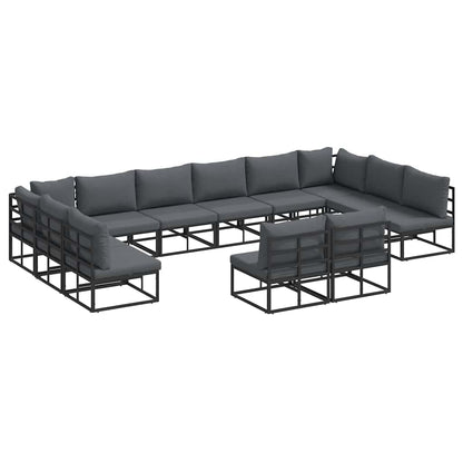 Garten-Sofa-Set mit Kissen 12 pcs Schwarz Aluminium