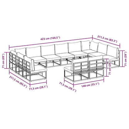 Garten-Sofa-Set mit Kissen 12 pcs Schwarz Aluminium