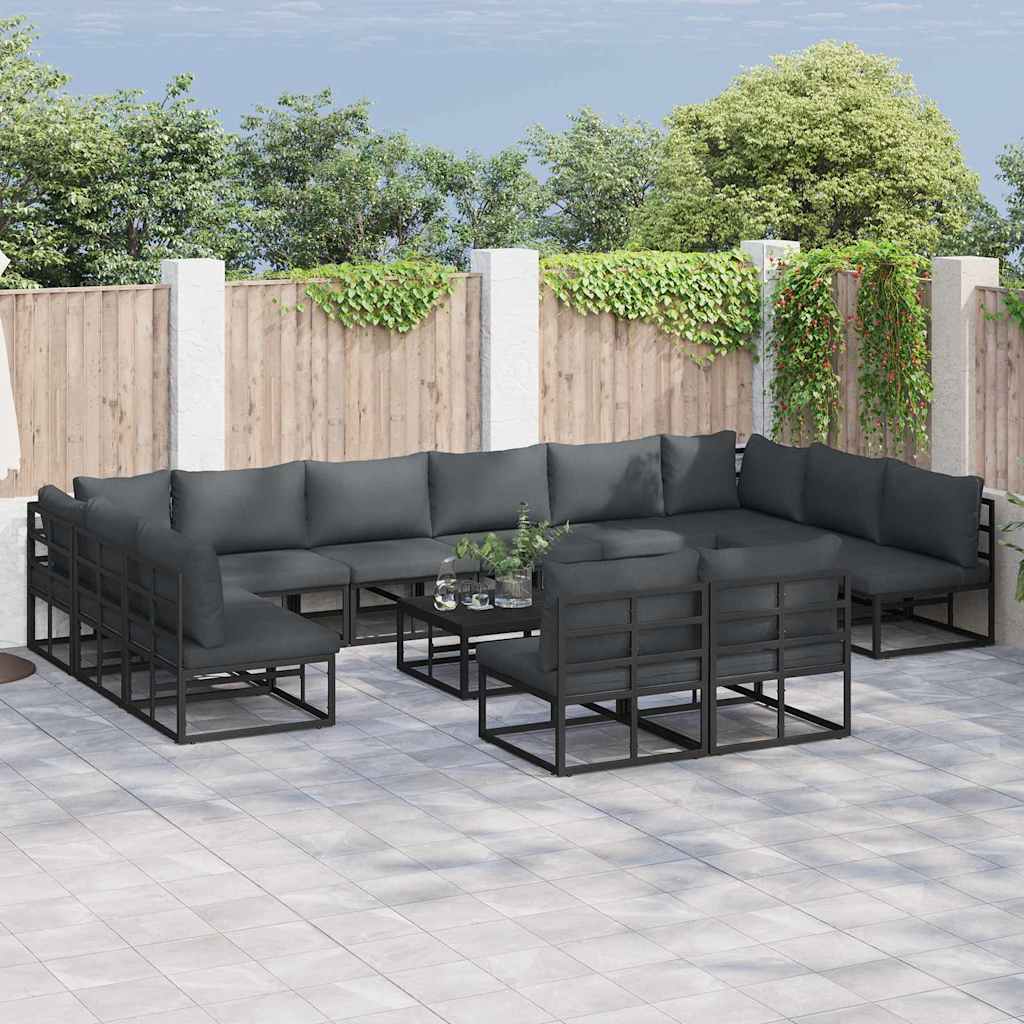Garten-Sofa-Set mit Kissen 13 pcs Schwarz Aluminium