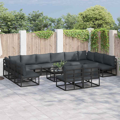 Garten-Sofa-Set mit Kissen 13 pcs Schwarz Aluminium