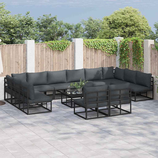 Garten-Sofa-Set mit Kissen 13 pcs Schwarz Aluminium