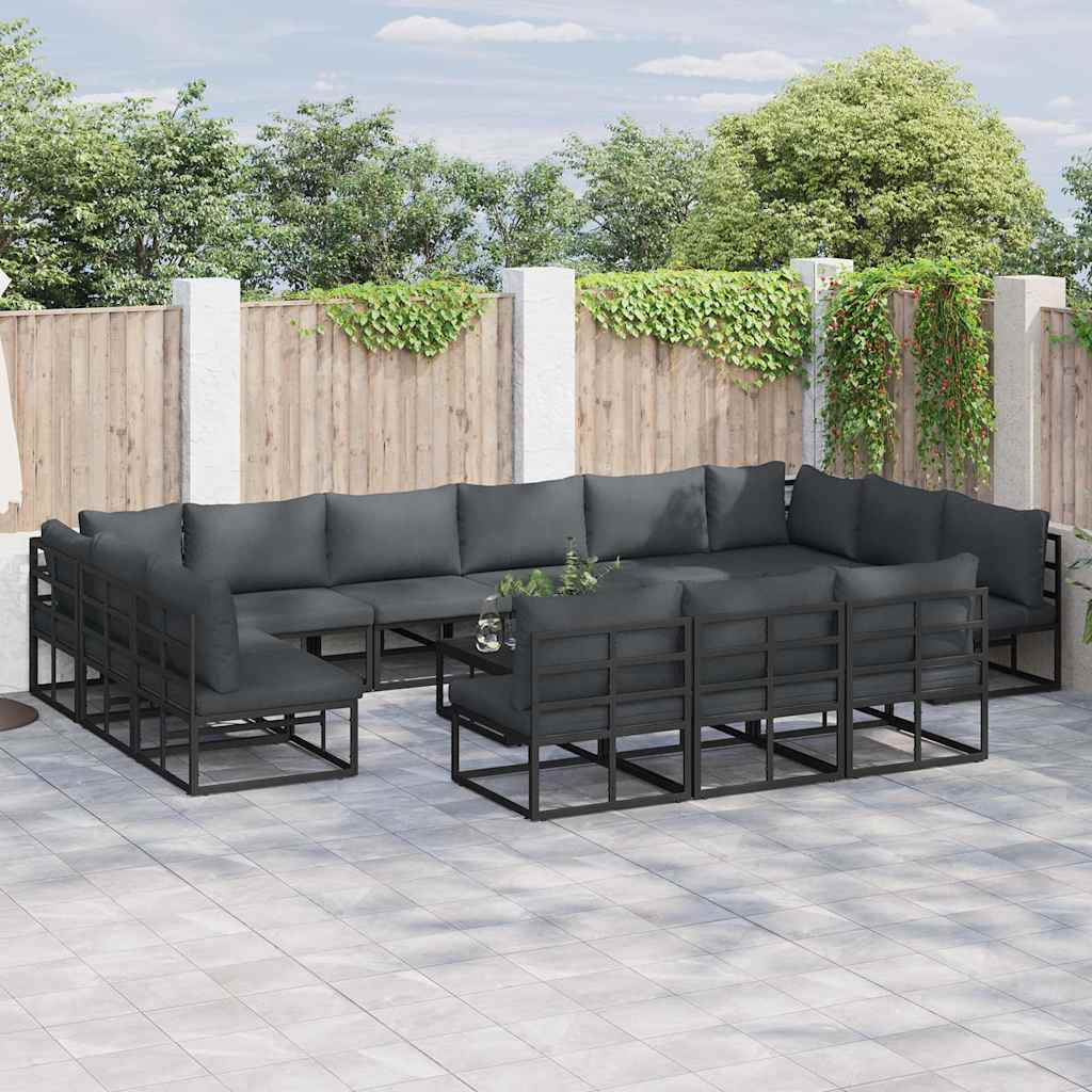 Garten-Sofa-Set mit Kissen Schwarz Aluminium