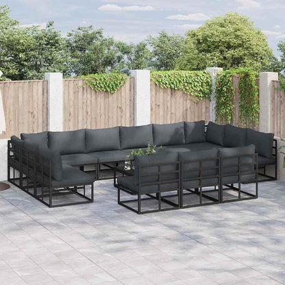 Garten-Sofa-Set mit Kissen Schwarz Aluminium