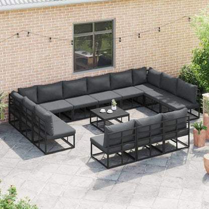 Garten-Sofa-Set mit Kissen Schwarz Aluminium