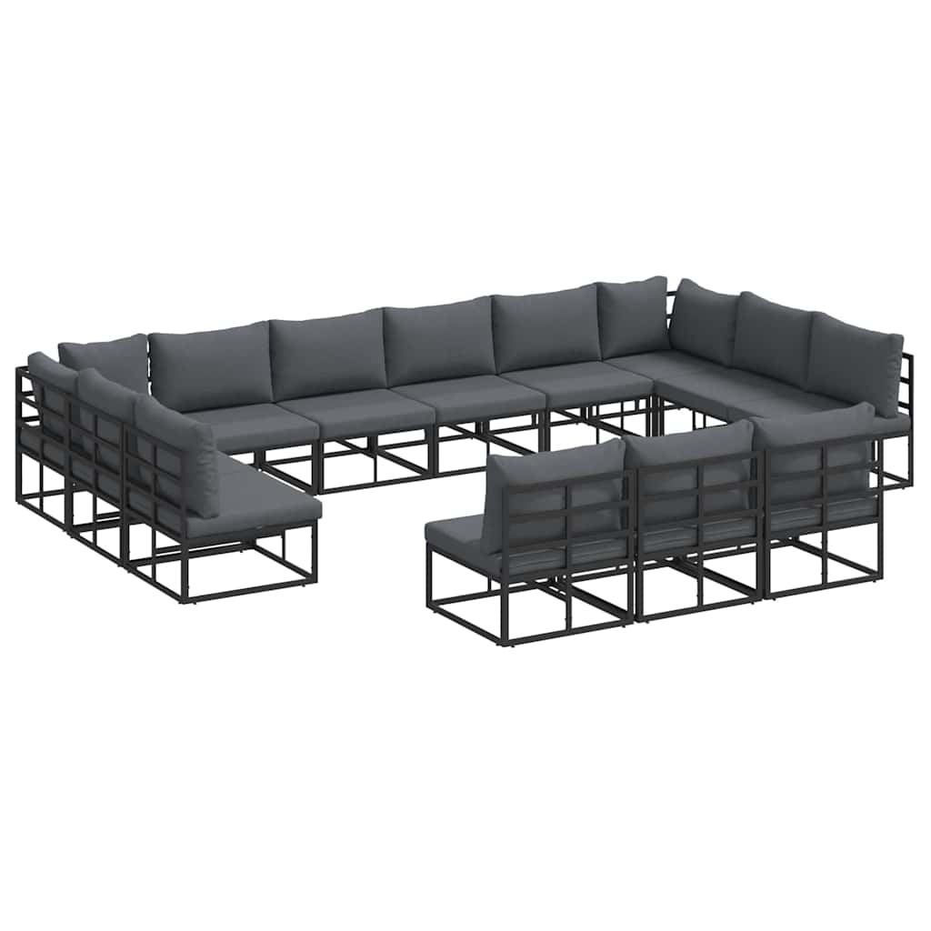 Garten-Sofa-Set mit Kissen Schwarz Aluminium