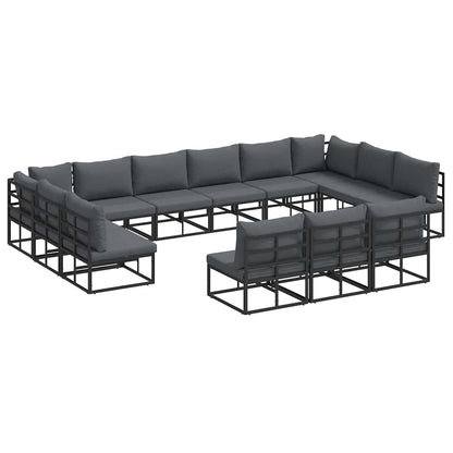 Garten-Sofa-Set mit Kissen Schwarz Aluminium
