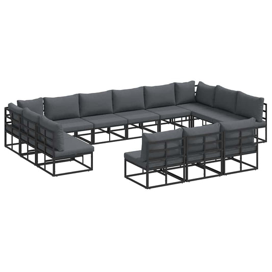 Garten-Sofa-Set mit Kissen Schwarz Aluminium