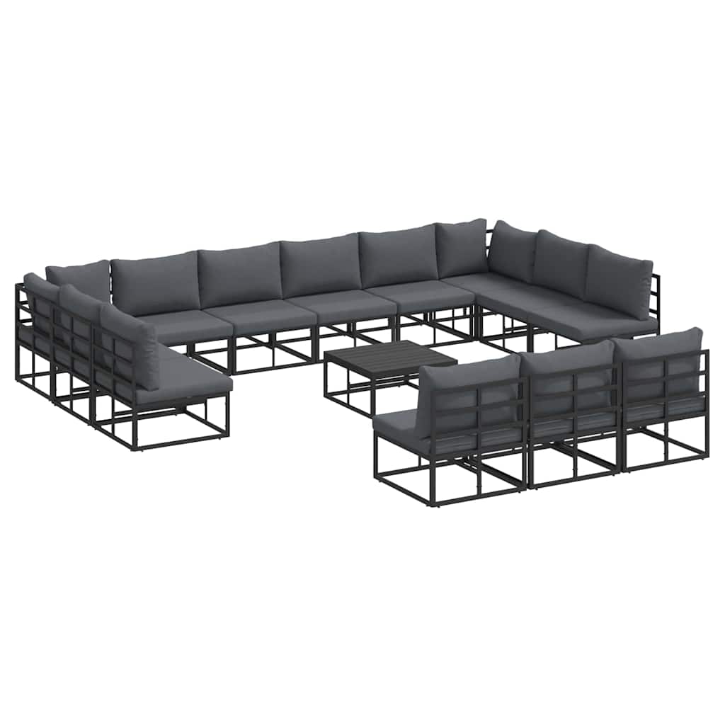 Garten-Sofa-Set mit Kissen Schwarz Aluminium