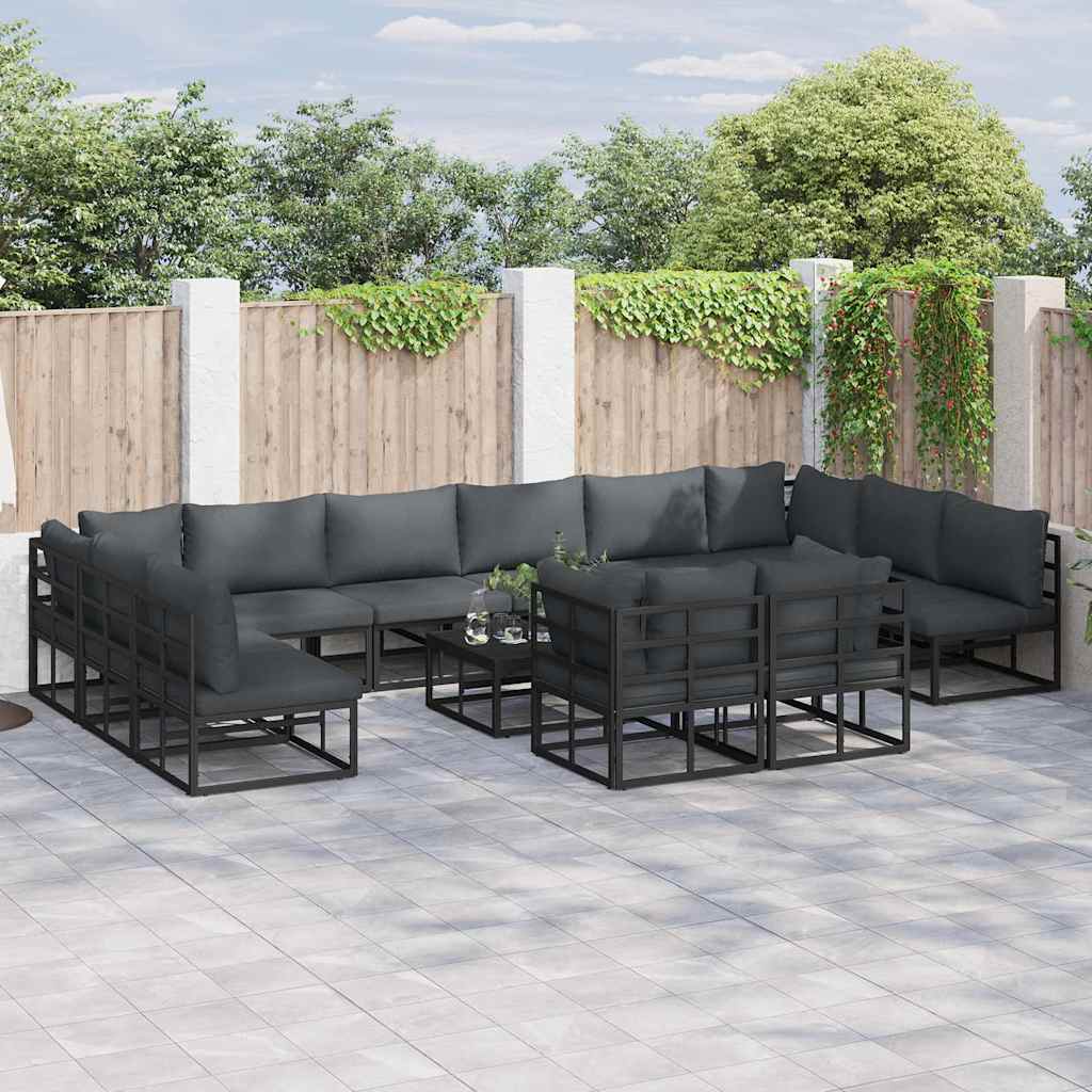 Garten-Sofa-Set mit Kissen 12 pcs Schwarz Aluminium