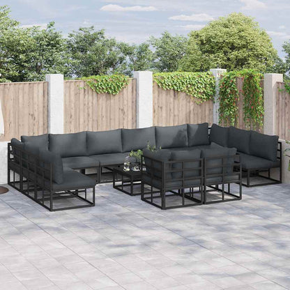 Garten-Sofa-Set mit Kissen 13 pcs Schwarz Aluminium