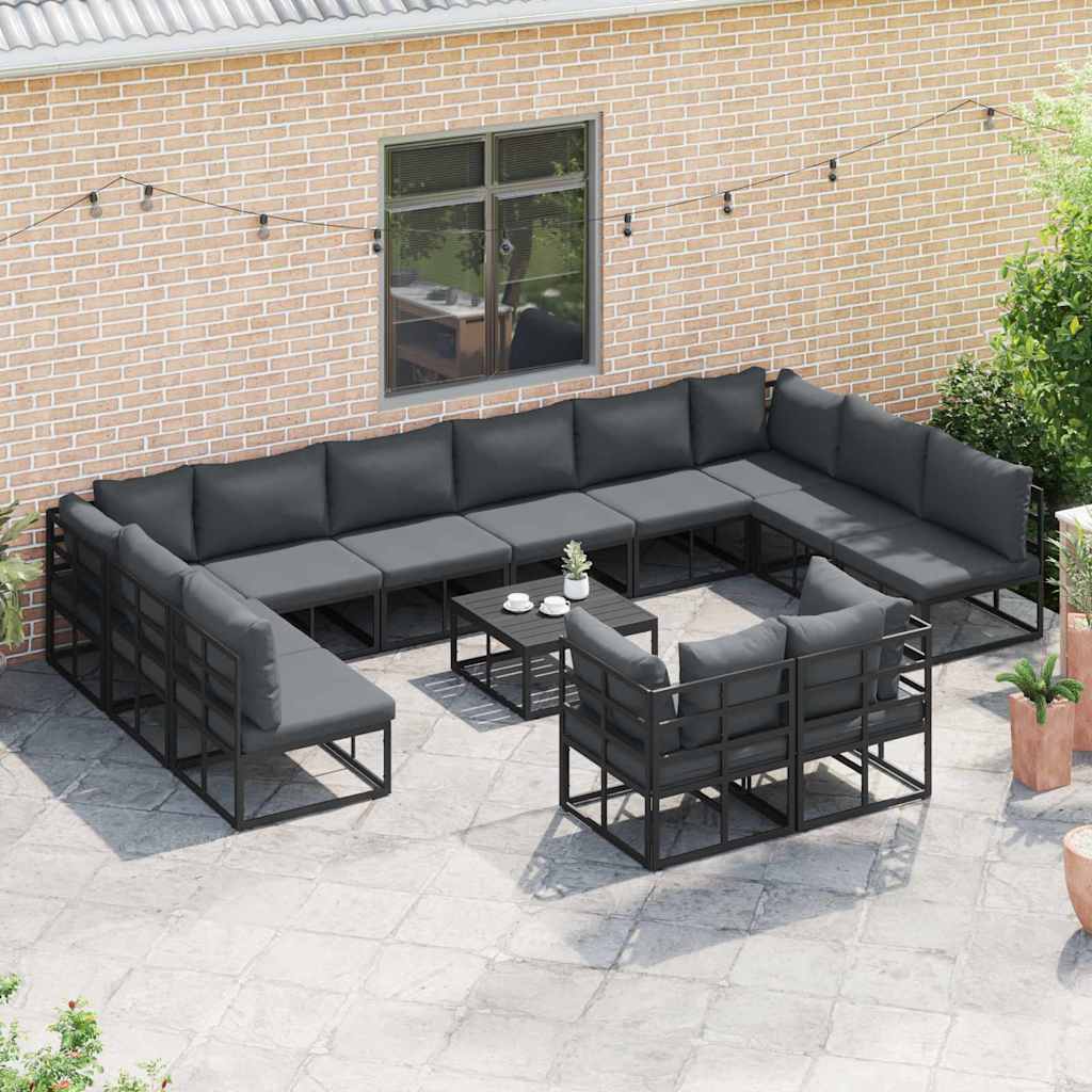 Garten-Sofa-Set mit Kissen 13 pcs Schwarz Aluminium