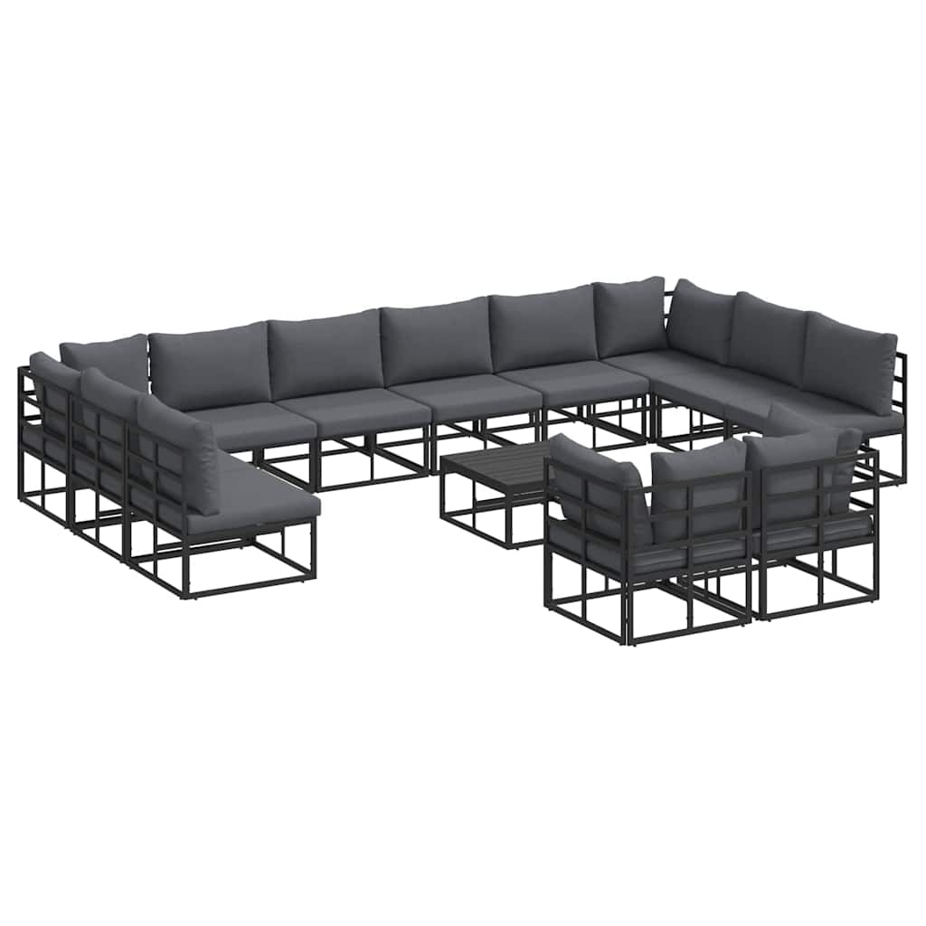 Garten-Sofa-Set mit Kissen 13 pcs Schwarz Aluminium