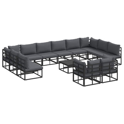 Garten-Sofa-Set mit Kissen 13 pcs Schwarz Aluminium
