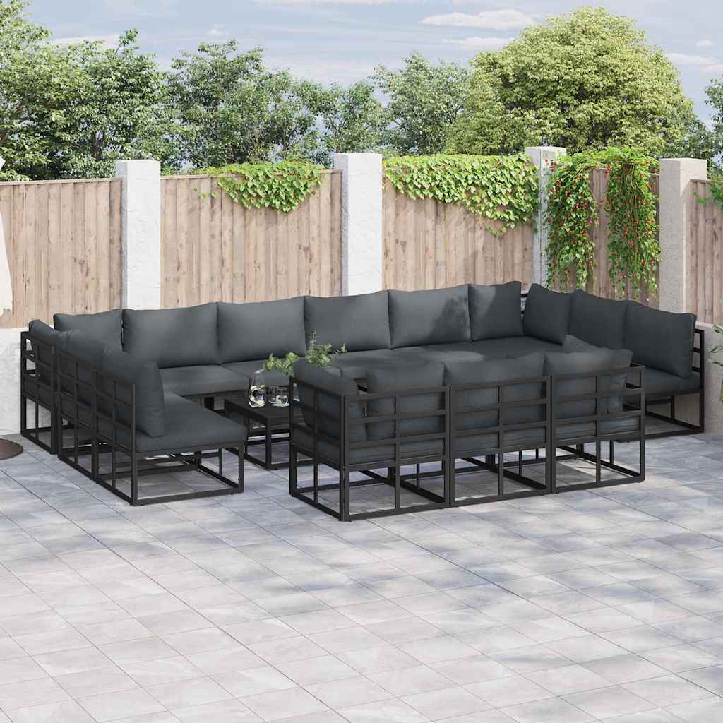 Garten-Sofa-Set mit Kissen 13 pcs Schwarz Aluminium